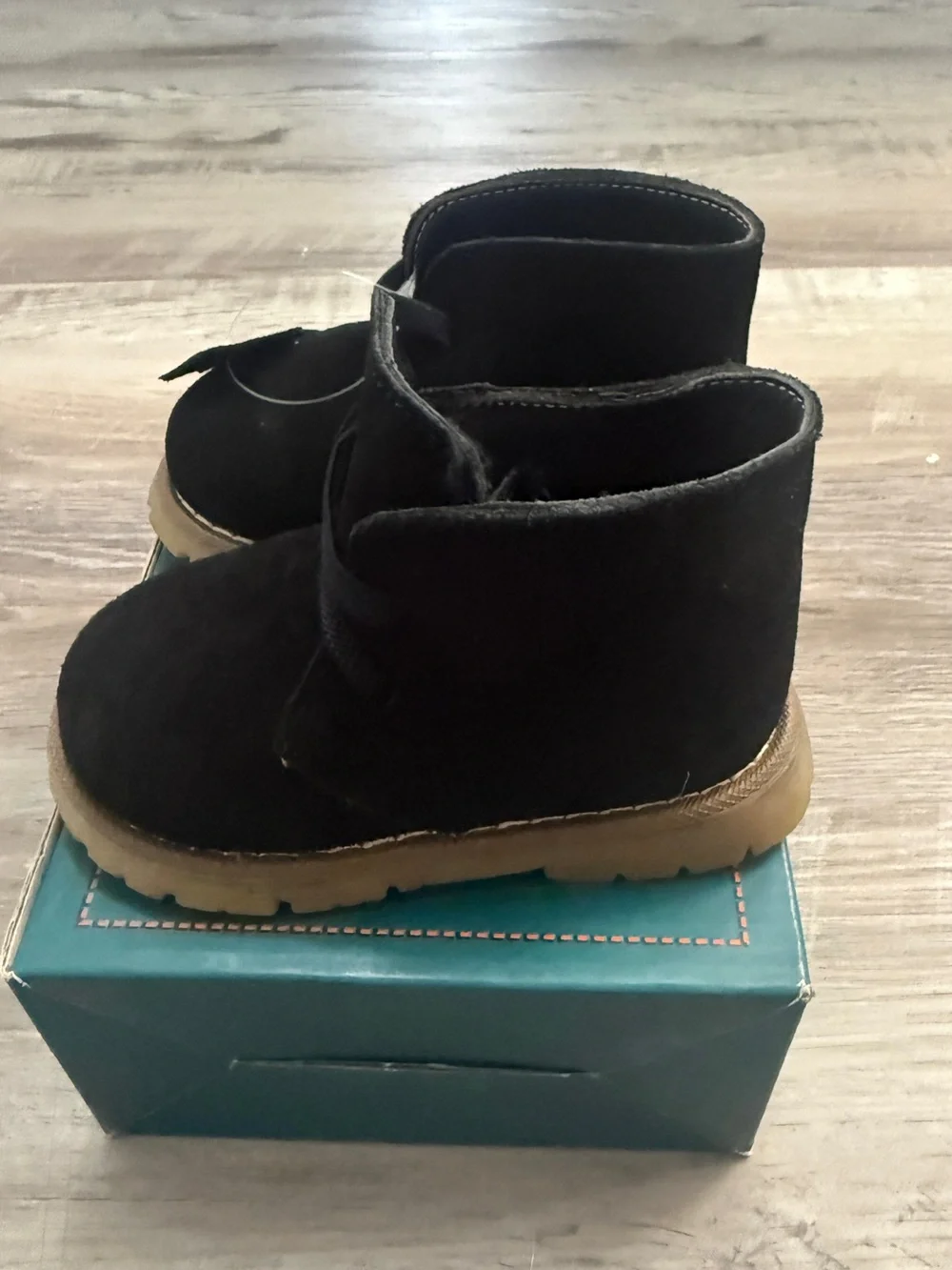 Kids Black Suede Ankle Boots with Tan Sole
